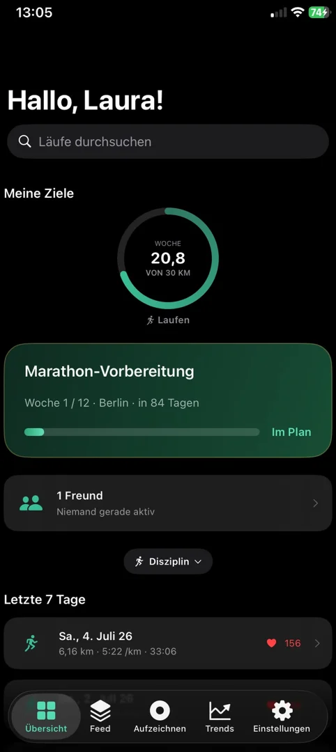 Übersicht mit Zielen und Marathon-Vorbereitung